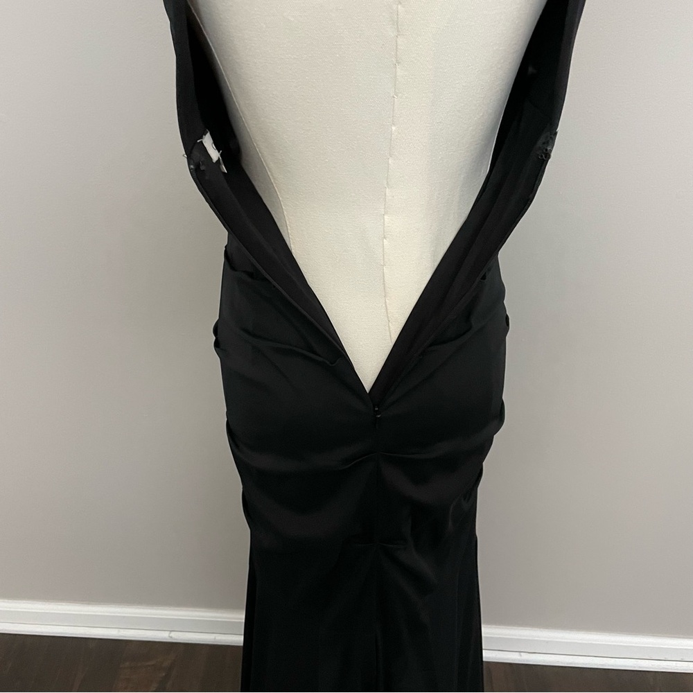 Vintage Caché Dress Maxi Mermaid Bodycon Plunge Neck Ruched Tulle Lined Black - Picture 6 of 12